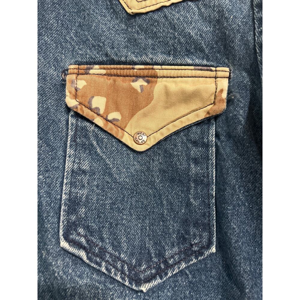 Vtg 70s Lee Western Denim Shirt Men M West Cal 45 Snaps Custom Camo Distressed - Picture 3 of 11